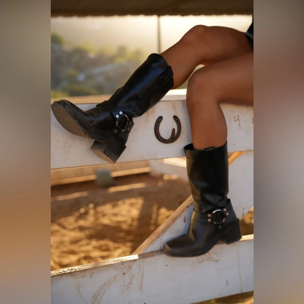 NWT NIB Frye Kate Harness Leather Boots Black Size 8 - Picture 1 of 11